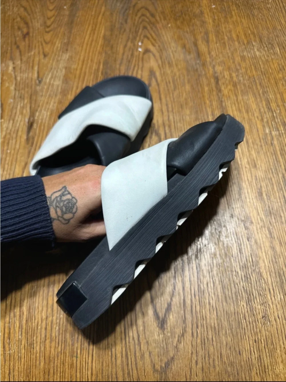 SOREL Black and White Crisscross Slide Sandals
